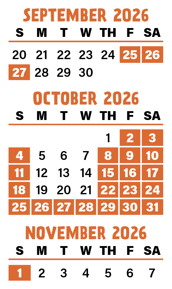 2026 Jack-O'-Lantern Experience Schedule